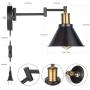 ArcoMead Swing Arm Wall Lamp Plug-in Cord Industrial Wall Sconce, Bronze and Black Finish,with On/Off Switch, E26 Base UL Listed,1-Light Bedroom Wall Lights Fixtures,Bedside Reading Lamp