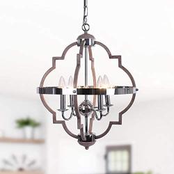 Zicbol Farmhouse Chandelier 4-Light Candle Style Metal Vintage Pendant Light Rustic Chandelier Lighting Fixture for Dining Room, Living Room, Bedroom, Hallways, Island, Restaurant UL Chrome