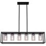 Sivilynus Black Chandelier Dining Room Lighting Fixtures Hanging Black 6 Light Farmhouse Kitchen Island Cage with Glass Shade Adjustable Rods Industrial Rustic Ceiling Pendant Lighting