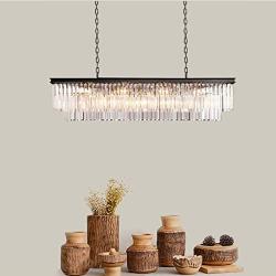 Moooni Industrial Rectangle Crystal Chandelier Vintage Rectangular Pendant Lighting Fixtrue for Dining Room Kitchen Island Farmhouse Dining Room Black 6 Lights L 47''x W 10'' x H 10''