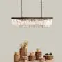 Moooni Industrial Rectangle Crystal Chandelier Vintage Rectangular Pendant Lighting Fixtrue for Dining Room Kitchen Island Farmhouse Dining Room Black 6 Lights L 47''x W 10'' x H 10''