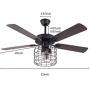 52 Inch Modern Ceiling Fan with Light Ceiling Fan Chandelier with Remote Control 3 Speed Reverse Function without Light Source E26 Suitable for Living Room, Bedroom, Dining Room (Black 1)