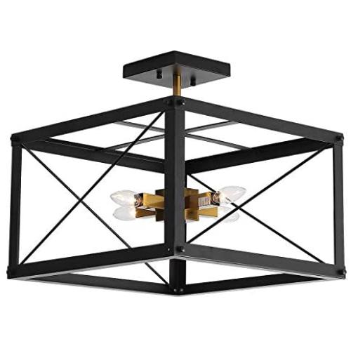 KDG Flush Mount Ceiling Light Fixture Semi Industrial Black 4 Lighting Fixtures for Hallway Entryway Passway Dining Room Bedroom Balcony Living Room KDG Flush Mount Ceiling Light Fixture Semi Industrial Black 4 Lighting Fixtures for Hallway Entryway Passway Dining Room Bedroom Balcony Living Room