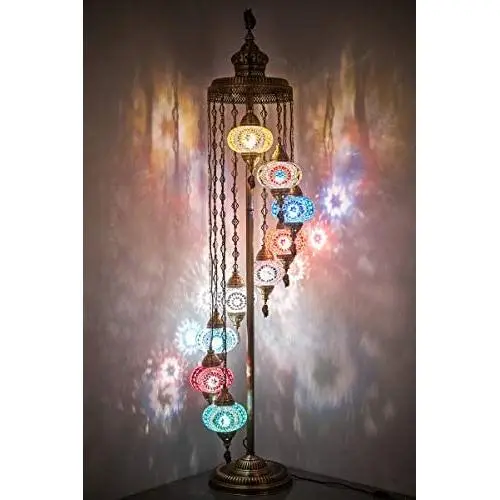Demmex 2021 Turkish Moroccan Colorful Mosaic Multicolor Boho Floor Lamp for Living Room Bedroom Office (9 Shades - 6feet)