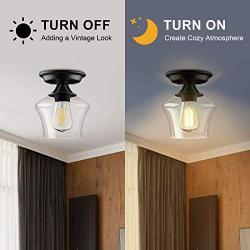 Semi Flush Mount Ceiling Light, Modern Light Fixture Industrial Flush Mount Ceiling Light with Clear Glass for Bedroom Hallway Dining Room Bathroom Passway (Black)
