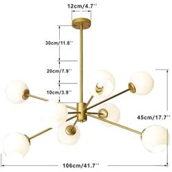 BOKT Mid Century Modern Chandelier 6 Lights Magic Bean Molecular Chandelier Globe Chandeliers Light Fixture for Living Room Restaurant Kitchen Island E26 Base (Gold, 8 Lights)