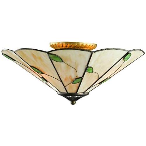 RUNNUP Tiffany Style Flush Mount Ceiling Light Minimalist Green Leaf Decoration Stained Glass Ceiling Light for Living Room,Corridor,Bedroom,Restaurant 15inch
