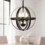 DLLT Vintage Pendant Hanging Light, Flush Mount Ceiling Chandelier Lamp with Metal Spherical Shade for Kitchen, Dining Room, Living Room, Hallway, Bedroom, Entryway 3-Light, E12 Base-Matte Black