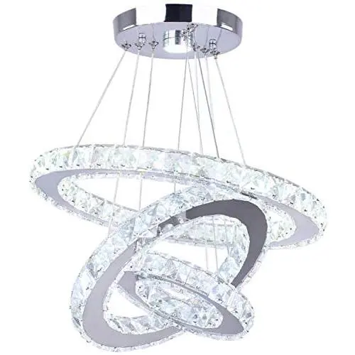 Winretro Modern DIY Crystal LED Chandelier Light Fixture 3 Rings Round Pendant Lighting Adjustable Stainless Steel Ceiling Lamp for Living Room Dining Room Bedroom(Cold White) Winretro Modern DIY Crystal LED Chandelier Light Fixture 3 Rings Round Pendant Lighting Adjustable Stainless Steel Ceiling Lamp for Living Room Dining Room Bedroom(Cold White)