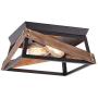 Eyassi 2-Lights Flush Mount Ceiling Light, Black Metal Farmhouse Close to Ceiling lamp Wood Industrial Lighting Fixtures for Living Room Kitchen Island Bedroom Hallway Entryway Closet Office Laundry