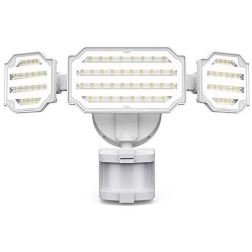 LEPOWER 45W LED Security Lights Motion Sensor Light Outdoor, 4500LM Motion Flood Light, 5000K, IP65 Waterproof, Durable Adjustable 3 Head Sensor Light Motion Detector for Garage, Yard, Patio, Porch