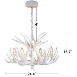 EFFORTINC Resin Antler Chandelier White Antler Chandelier Living Room Dining Room Easy Installation (4 Lights)