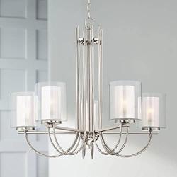 Melody Brushed Nickel Chandelier 26 3/4'' Wide Modern Curved Arms Clear Frosted Glass 5-Light Fixture for Dining Room House Foyer Kitchen Island Entryway Bedroom Living Room - Possini Euro Design