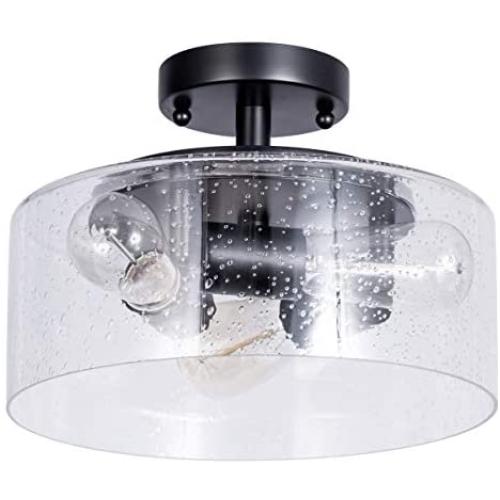 VILUXY 3-Light Seeded Ceiling Light Semi Flush Mount Ceiling Light, Industrial Seeded Glass Shade Light Fixtures Ceiling for Kitchen, Living Room, Dining Room, Bedroom, Hallway, Stairway