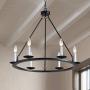 Bestier Wagon Wheel Chandelier 6 Lights Farmhouse Light Fixture Black Metal Finish 26'' Rustic Kitchen Island Dining Pendant Lighting