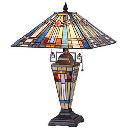 Cotoss Tiffany Table Lamp Mission Stained Glass Table Lamp 3 Light Tiffany Lighting Lamp W16''xH23'' Desk Lamp Tiffany Lamp for Bedroom Living Room