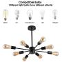 Modern 8-Light Sputnik Chandelier Vintage Semi Flush Ceiling Lights Mid Century Style Pendant Light Fixture for Dining Room Living Room Foyer Coffee Bar Bedroom Black