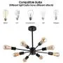 Modern 8-Light Sputnik Chandelier Vintage Semi Flush Ceiling Lights Mid Century Style Pendant Light Fixture for Dining Room Living Room Foyer Coffee Bar Bedroom Black