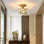 Modo Lighting Moravian Star Light Fixture Seeded Glass Flush Mount Ceiling Light Antique Brass Ceiling Lamp for Living Dining Room Porch Entry E26, 1 Light
