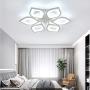 LITFAD 6 Heads Petal Semi Flush Light Monochromatic LED Ceiling Light Fixture 110-120V 60W Modern Acrylic Ceiling Lamp with White Metal Canopy for Living Room Bedroom Restaurant - White