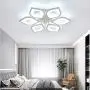 LITFAD 6 Heads Petal Semi Flush Light Monochromatic LED Ceiling Light Fixture 110-120V 60W Modern Acrylic Ceiling Lamp with White Metal Canopy for Living Room Bedroom Restaurant - White