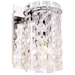 Wall Sconce with Crystal Drops,Polished Chrome Finish,Cylinder Wall Light Fixtures for Living Room,Bathroom,Bedroom and Hallway,Wall Sconce Lighting