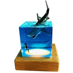 Shark Night Light,Cube Shark Diver Night Lamp Novelty Gift for Children for Living Rooms and Bedrooms Decor