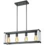 T&A Farmhouse 4-Light Kitchen Island Light, Industrial Rectangular Dining Room Chandeliers with Matte Black and Wood White Metal Frame