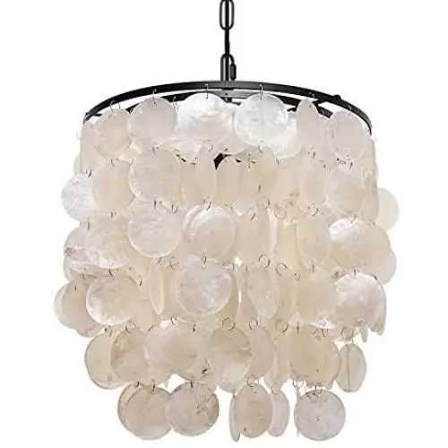 1-Light Modern Swag Chandelier Retro Mini Shell Ceiling Pendant Light for Living Room Bedroom Dining Room Bathroom Hallway ( White Sea Shell Décor )