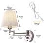 Bedside Wall Mount Light with Dimmable Switch and USB Port, Swing Arm Fabric Shade Wall Sconce Light with Plug in Cord, Wall Lamp Perfect for Bedroom, Living Room and Hotel