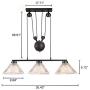 KWOKING Lighting Industrial Pulley Pendant Light Vintage 3 Lights with Pleated Frosted Glass Shade Adjustable Barn Hanging Lamp for Living Room,Dining Room,Farmhouse