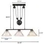KWOKING Lighting Industrial Pulley Pendant Light Vintage 3 Lights with Pleated Frosted Glass Shade Adjustable Barn Hanging Lamp for Living Room,Dining Room,Farmhouse