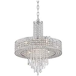 Crystal Cascade Chrome Drum Pendant Chandelier 19 1/2'' Wide Modern Halogen 9-Light Fixture for Dining Room House Foyer Kitchen Island Entryway Bedroom Living Room - Vienna Full Spectrum