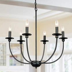 Derksic Black Farmhouse Chandelier 6-Light Wrought Iron Chandelier Rustic Candle Ceiling Pendant Light Fixture for Dining Room Kitchen Island Living Room Foyer Bedroom Entryway