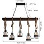 Unitary Brand Rustic Black Metal and Wood Body Cage Shades Dining Room Multi Pendant Lighting with 5 E26 Bulb Sockets 200W Painted Finish