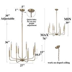 LALUZ Champagne Gold 8-Light High End Modern Chandelier for Dining, Bedroom, Living Room and Kitchen,26.4'' W x 35.4'' H, A03225