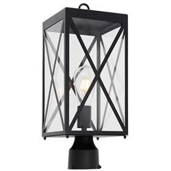 MELUCEE 1-Light Outdoor Post Light Fixture, Black Exterior Post Lantern with Clear Glass for Pathway Driveway Front/Back Door