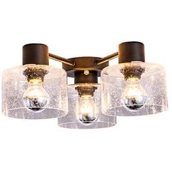 TeHenoo 3-Light Ceiling Light Fixture with 3 Seeded Glass Shade Flush Mount for Dining Room, Bedroom, Cafe, Bar, Corridor, Hallway, Entryway, Passway