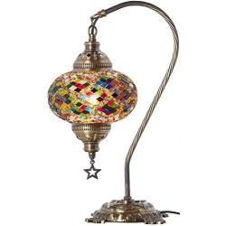 Stunning Handmade Turkish Moroccan Mosaic Glass Colorful Boho Table Desk Bedside Lamp Light Lampshade (Multicolor)