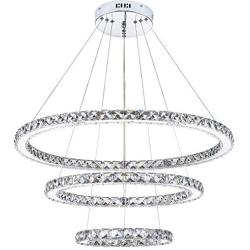 KROSON Crystal Chandelier Modern Led Chandelier Dining Room and Bedroom Chandelier Foyer Lighting Adjustable Ceiling Pendant Lighting Cool White 3 Rings Chandeliers