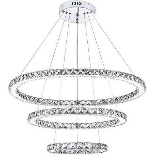 KROSON Crystal Chandelier Modern Led Chandelier Dining Room and Bedroom Chandelier Foyer Lighting Adjustable Ceiling Pendant Lighting Cool White 3 Rings Chandeliers KROSON Crystal Chandelier Modern Led Chandelier Dining Room and Bedroom Chandelier Foyer Lighting Adjustable Ceiling Pendant Lighting Cool White 3 Rings Chandeliers