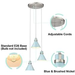 Zeyu 3-Light Chandelier Light Fixture, Modern Pendant Light for Bedroom Living Room, Blue and Brushed Nickel Finish, ZY26-3 SF