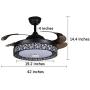 42 inch Ceiling Fan Light with Bluetooth Speaker and Remote Control, Modern 3-color Dimming Chandelier Mute Ceiling Fans with Lights for Bedroom Dining/Living Room (42inch-Black)