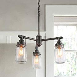 LNC Farmhouse Chandelier, Mason Jar Lights, 16.9'' Dining Room Pendant in Brushed Dark Metal for Kitchen Island