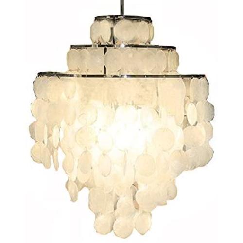 Aero Snail 3-Light Round Chandelier with Round Capiz Seashells Natural White DIY Pendant Light for Living Room Bedroom (with Detailed Installation Manual)