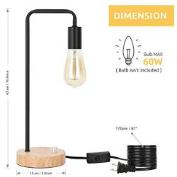 HAITRAL Industrial Desk Lamp Set of 2 - Vintage Edison Bulb Lamp with Wooden Base, Retro Office Lamp for Bedroom, Living Room, Office-Black，Dorm (Without Bulb)