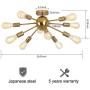 10-Light Sputnik Chandelier Brass Self Color Semi Flush Mount Ceiling Lamp Mid Century Pendant Lighting Close to Ceiling Light for Hallway Foyer