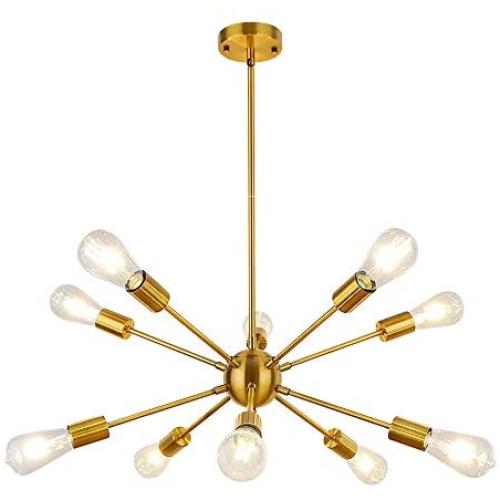 WBinDX 10 Lights Sputnik Chandelier Gold Modern Pendant Lighting Mid Century Ceiling Light Fixture for Bedroom Living Room Dining Kitchen, Brass
