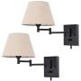 Pauwer Plug in Wall Sconce Set of 2 Swing Arm Wall Lamp with Plug in Cord and Fabric Shade Wall Light Fixtures for Hallway Bedroom Living Room (Beige Shade)