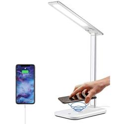 GSBLUNIE LED Desk Lamp with Wireless Charger,Dimmable Office Lamp with USB Charging Port,Wireless Charging,Touch Control,3 Lighting Modes 6 Brightness Levels,Eye-Caring Table Lamp for Studying,Working